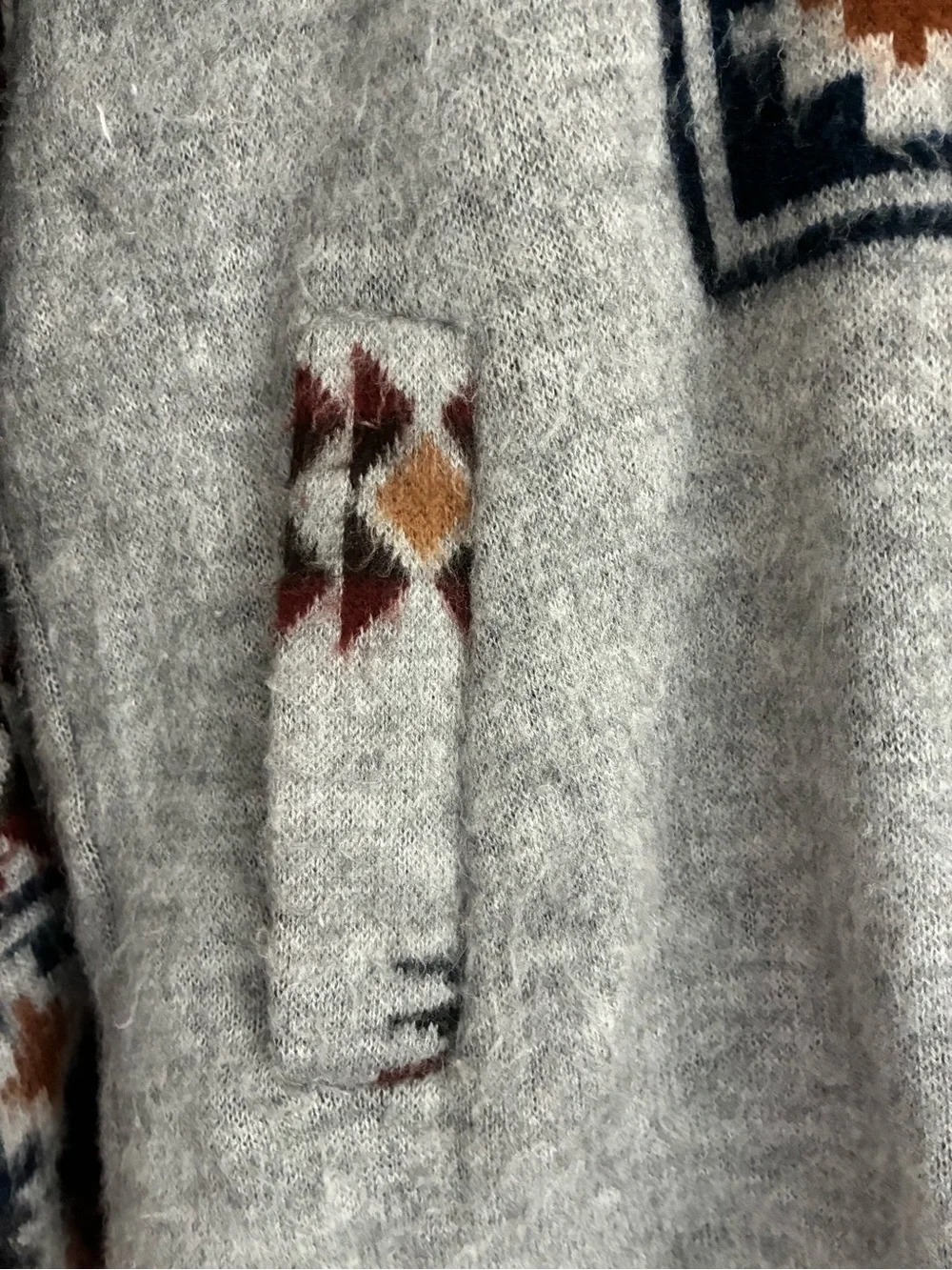 Zip-Front Hooded Sweater with Southwestern Pattern - Gray & Brown XL